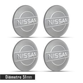 Jogo 4 Emblema Roda Nissan Prata - 51mm