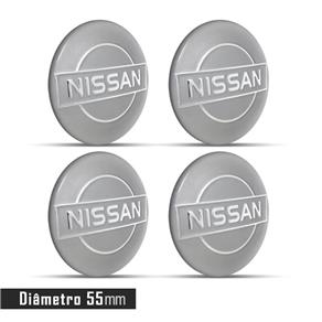 Jogo 4 Emblema Roda Nissan Prata 55mm Calota