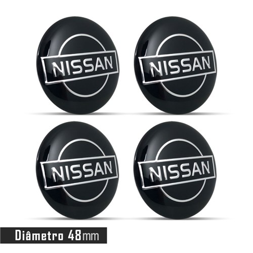 Jogo 4 Emblema Roda Nissan Preto 48Mm Calota