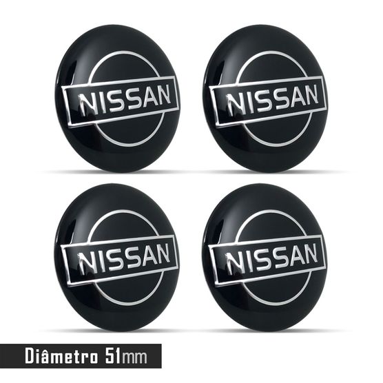 Jogo 4 Emblema Roda Nissan Preto 51mm.