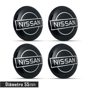 Jogo 4 Emblema Roda Nissan Preto 55mm Calota