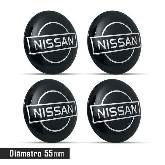 Jogo 4 Emblema Roda Nissan Preto 55mm.