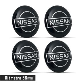 Jogo 4 Emblema Roda Nissan Preto 58mm Calota