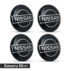 Jogo 4 Emblema Roda Nissan Preto 69mm Calota