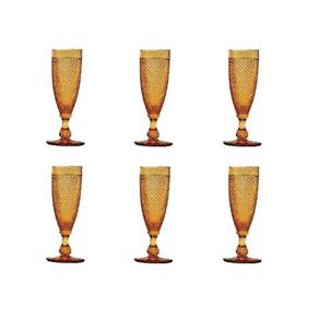 Jogo 6 Taças 185ml de Vidro Sodo-Cálcico para Champagne Bico de Jaca Âmbar Bon Gourmet - R25892 - LARANJA