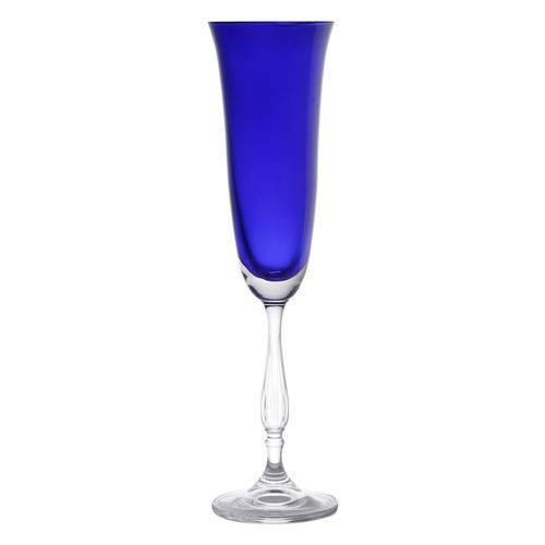 Jogo 6 Taças Champagne Cristal Titânio Bohemia Crystalite Antik Azul