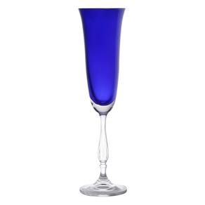 Jogo 6 Taças Champagne Cristal Titânio Bohemia Crystalite Antik - Azul