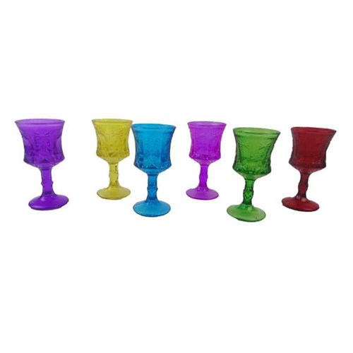Jogo 6 Taças de Vidro Esculpidas 30Ml Rojemac Colorido