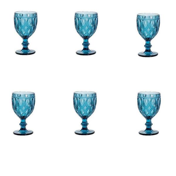 Jogo 6 Taças de Vidro para Agua Diamond 290ml Rojemac Azul