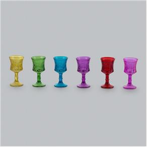 Jogo 6 Taças Vidro Esculpidas Coloridas 30Ml Licor - R25156