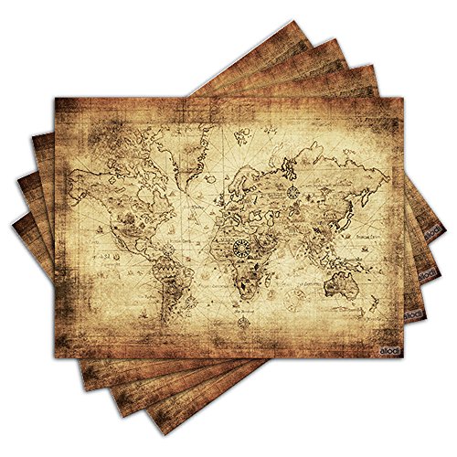 Jogo Americano - Mapa Mundi Vintage com 4 Peças - 343Jo