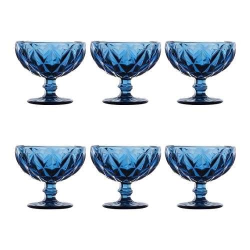 Jogo C/ 6 Taças para Sobremesa Diamond Coupe Azul 310Ml Lyor