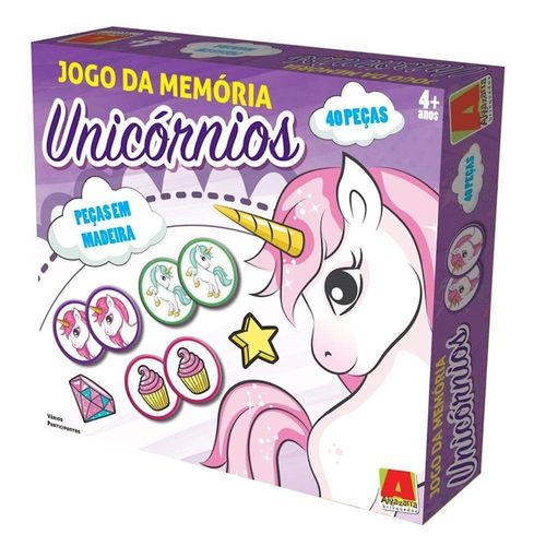 Jogo da Memoria 40 Peças Unicornio Madeira Algazarra