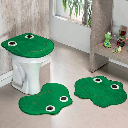 Jogo de Banheiro Formato Sapo Verde Bandeira 3 Peç