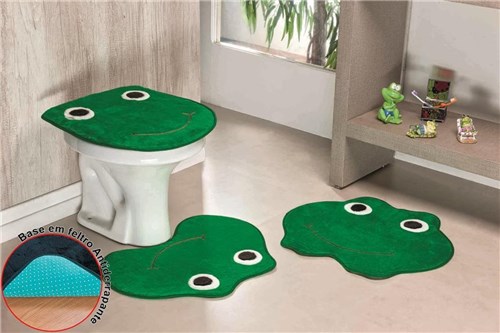 Jogo de Banheiro Formato Sapo Verde Bandeira 3 Peças