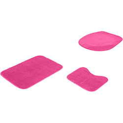 Jogo de Banheiro Liso 3 Peças 100% Poliéster Pink - Casaborda Enxovais