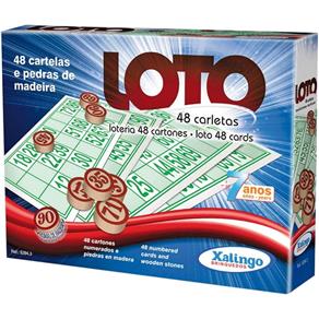 Jogo de Bingo Loto 48 Cartelas C/Pedra Madeira - Xalingo