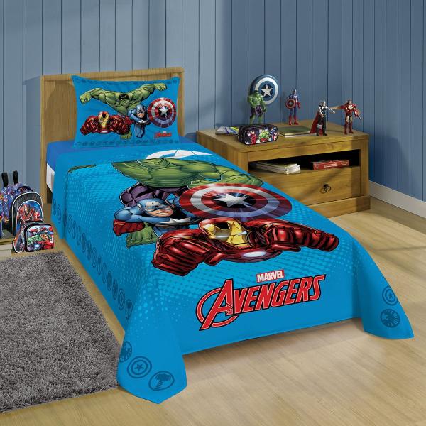 Jogo de Cama Infantil Lepper Avengers 150x210cm 3 Peças Azul