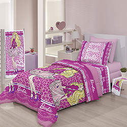 Jogo de Cama Solteiro Kids Barbie Glam 3 Peças Algodão Rosa - Santista