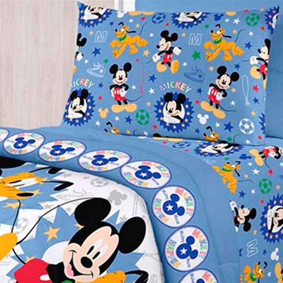 Tudo sobre 'Jogo de Cama Solteiro Mickey Happy Azul Santista'