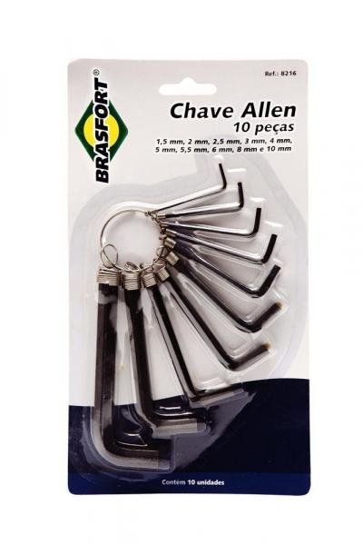 Jogo de Chaves Allen com 10 Peças 1,5 a 10mm BRASFORT-8216