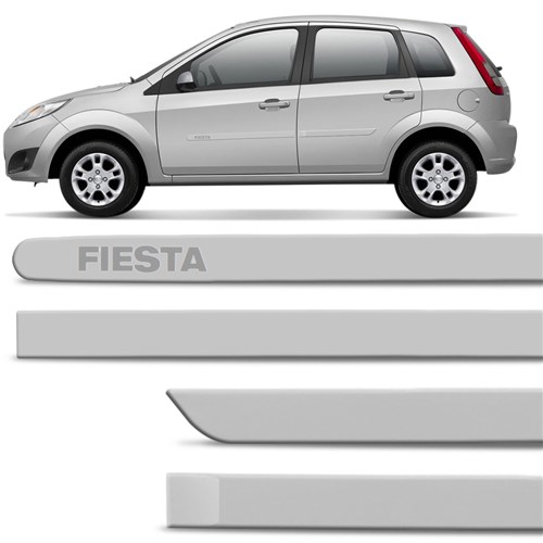 Jogo de Friso Lateral Ford Fiesta 2009 a 2014 Prata Enseada Tipo Borrachão Fácil Instalação