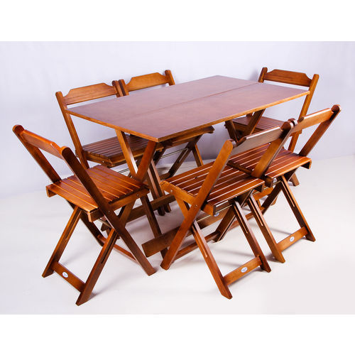 Jogo de Mesa 1,20x70 com 6 Cadeiras Dobráveis de Madeira Cor Imbuia - Móveis Britz
