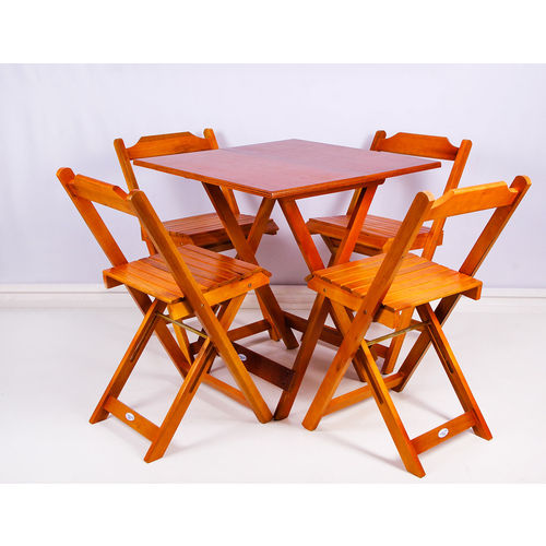 Jogo de Mesa 70x70 com 4 Cadeiras Dobráveis de Madeira Cor Mel - Móveis Britz