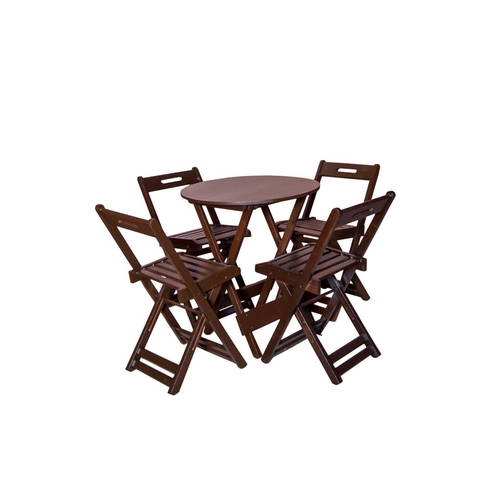 Jogo de Mesa Bar Tampo Redondo 70x70 com 4 Cadeiras Dobrável Imbuia - BTB Móveis