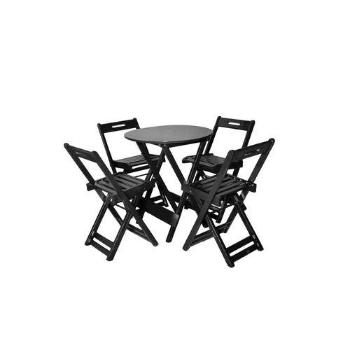 Jogo de Mesa Bar Tampo Redondo 70x70 com 4 Cadeiras Dobrável Tabaco - BTB Móveis