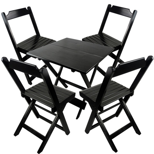 Conjunto de Mesa e 4 Cadeiras Dobráveis de Madeira 90x90cm Imbuia - Restaurante Shop