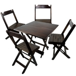 Conjunto de Mesa e 4 Cadeiras Dobráveis de Madeira 90x90cm Preto - Restaurante Shop