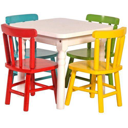Tudo sobre 'Jogo de Mesa Infantil com 4 Cadeiras Coloridas Disa Móveis'