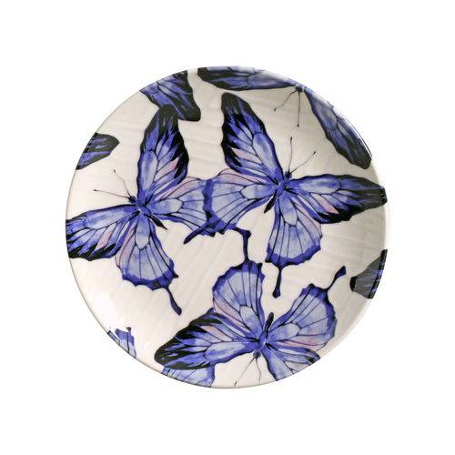 Jogo de Pratos de Sobremesa Coup Papillon Porto Brasil Cerâmica Azul 6 Peças