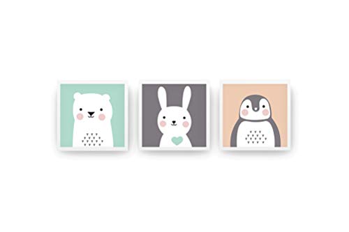 Jogo de Quadrinhos Decorativos de Coelho,Urso e Pinguim com 3 Peças