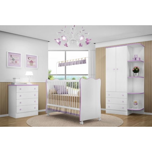 Tudo sobre 'Jogo de Quarto Infantil Doce Sonho - Berço Simples, Cômoda, Armário- Branco/Lilas (Cod 102 103 105)'