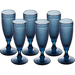 Jogo de Taças para Champagne Bico de Jaca 140ml Azul 6 Peças - Ricaelle