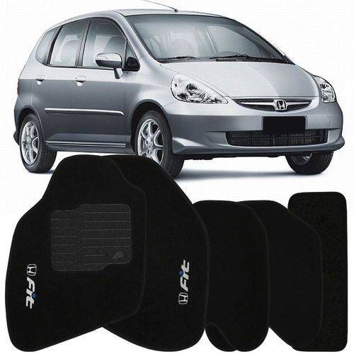 Tudo sobre 'Jogo de Tapete Automotivo Carpete Honda Fit 2004 à 2008 Soft Logo Bordado Preto 5 Peças'