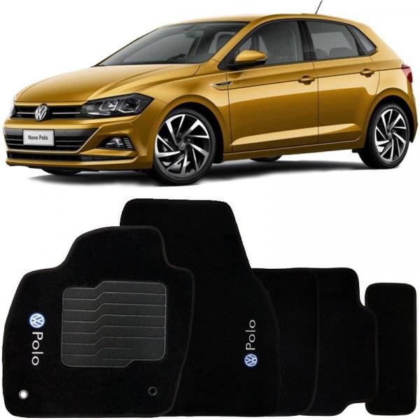 Jogo de Tapete Automotivo Carpete Volkswagen Polo 2018 à 2019 Soft Logo Bordado Preto 5 Peças - S/m