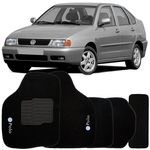 Jogo de Tapete Automotivo Carpete Volkswagen Polo 1997 à 2001 Soft Logo Bordado Preto 5 Peças