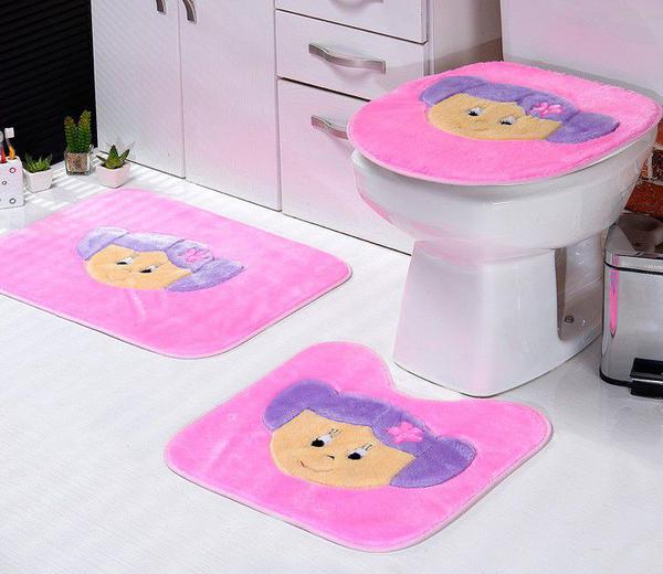 Jogo de Tapetes Infantil Banheiro Menina Rosa Padrão 3 Peças - Vb