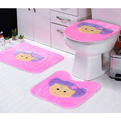 Jogo de Tapetes Infantil Banheiro Menina Rosa Padrão 3 Peças