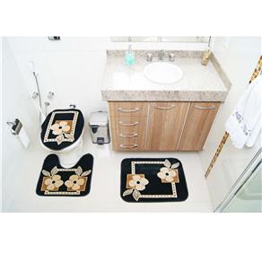 Jogo de Tapetes para Banheiro Rayza Royal Luxury RLN 103 com 3 Peças - Preto