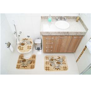 Jogo de Tapetes para Banheiro Rayza Royal Luxury RLN 104 com 3 Peças - Creme