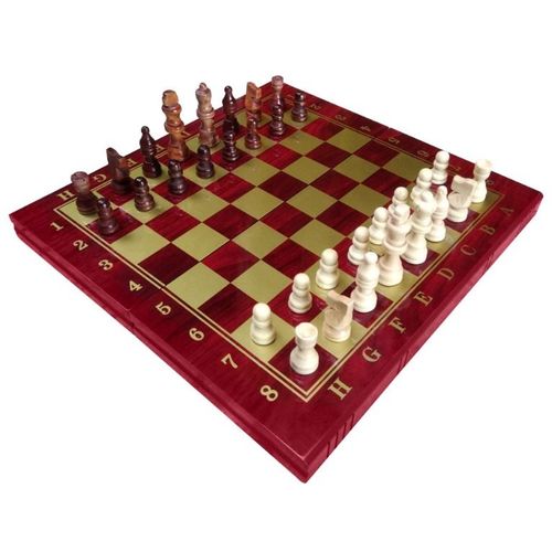 Jogo de Xadrez, Dama e Gamão 3 em 1 Tabuleiro de Madeira com 34 Cm