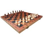 Jogo de Xadrez, Dama e Gamão 3 em 1 Tabuleiro de Madeira com 39 Cm