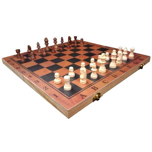 Jogo de Xadrez, Dama e Gamão 3 em 1 Tabuleiro de Madeira com 39 Cm