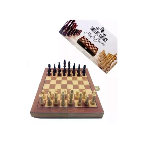 Jogo de Xadrez e Dama 2 em 1 Tabuleiro Dobrável em Madeira 39x39