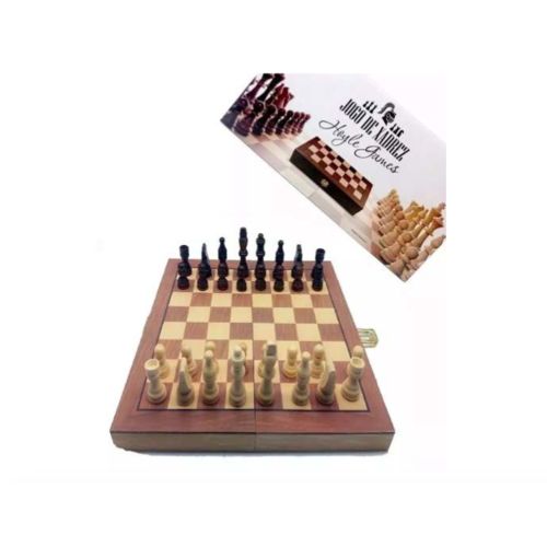 Jogo de Xadrez e Dama Tabuleiro Dobrável em Madeira 39x39