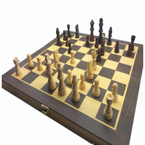 Jogo de Xadrez e Dama Tabuleiro Dobrável Madeira 39x39